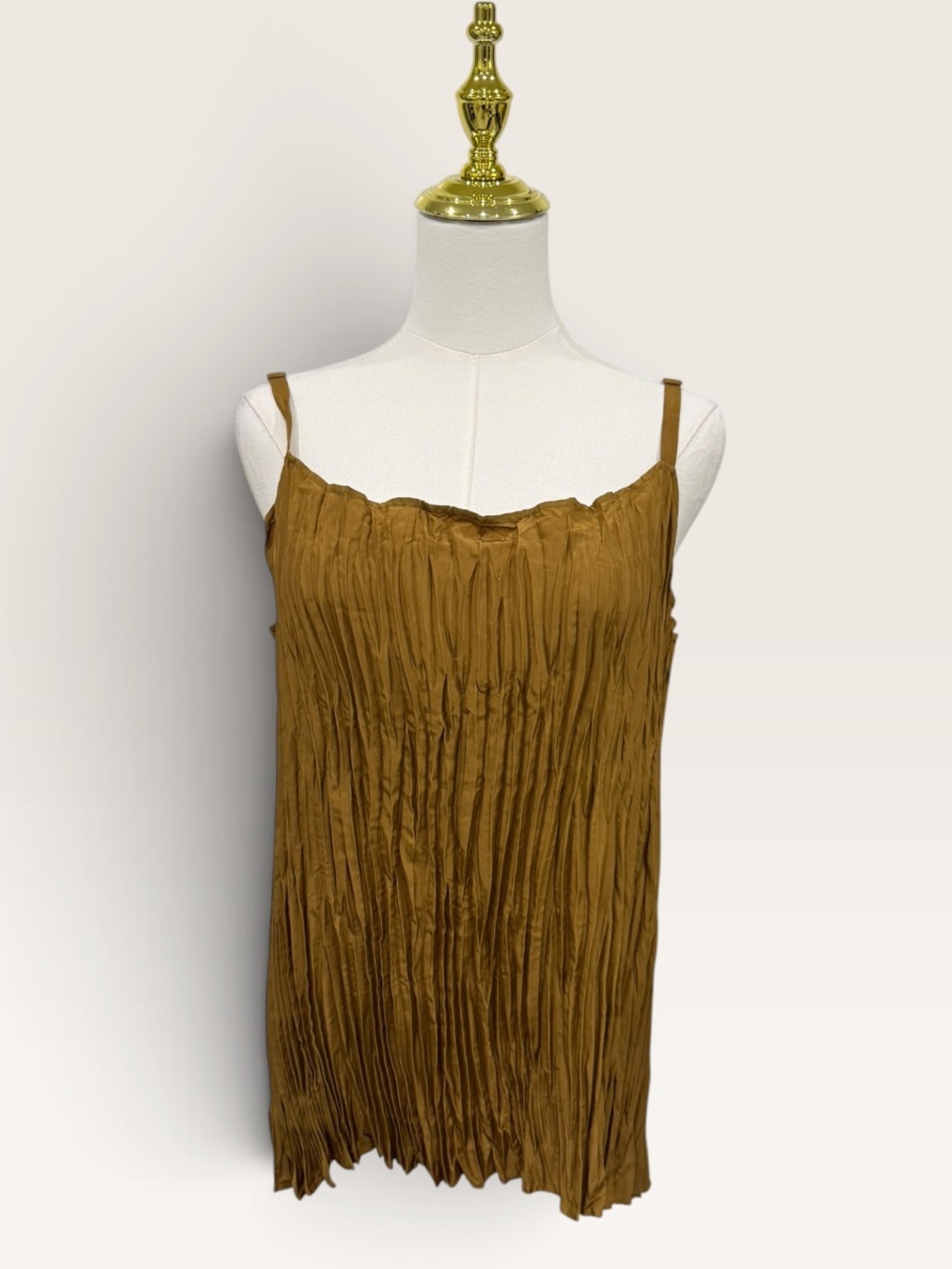 Eileen Fisher 100% Silk Camisole Crinkled Pleated  Scoop Neck Top Bronze NWT